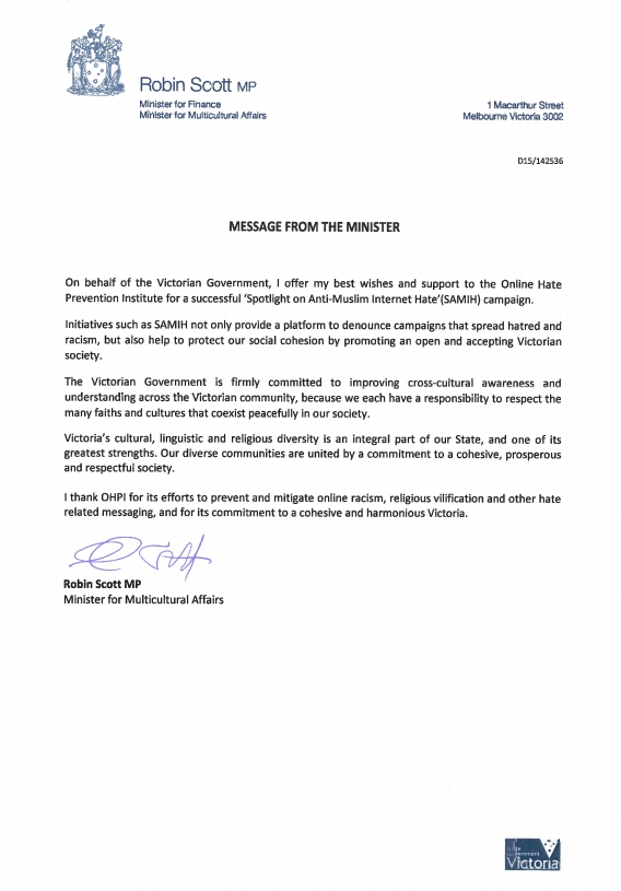 Letter from Minister Scott
